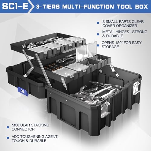AIRAJ 5 Tier Stackable Tool Box with Wheels, Rolling Tool Box with Drawers