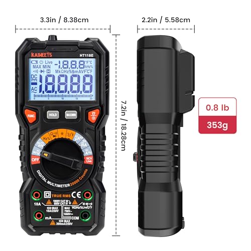 KAIWEETS HT118E Digital Multimeter TRMS 20000 Counts with Higher Resolution Auto-Ranging Voltmeter Accurately Measures Voltage Current Resistance Diodes Continuity Duty-Cycle Capacitance Temperature - size: 20000 counts