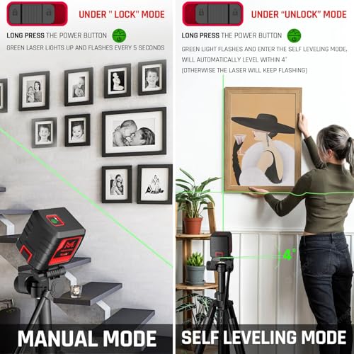 Self-Leveling Laser Level, 100Ft Green Cross Line Rotary Laser Tool - 4 Brightness Modes, Manual & Pulse Mode for Indoor/Outdoor Use, IP54 Waterproof with Carrying Bag - size: M