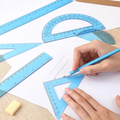 Tenare 6 Pcs Math Geometry Ruler Set, Protractor Triangle School,Blue - color: Blue
