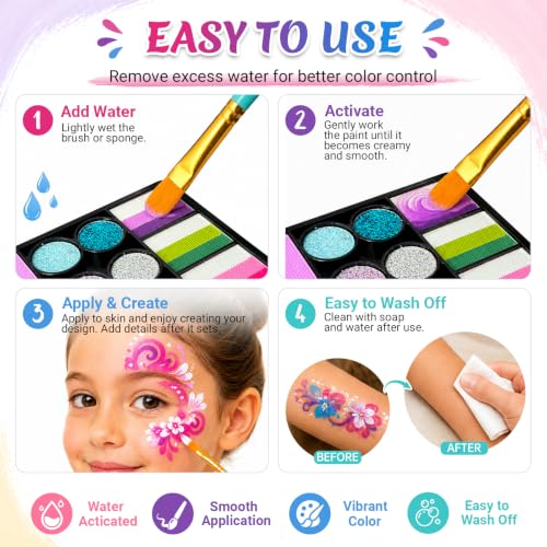 42-Color Face Paint Kit with Split Cake, Glitter & UV Face Paint