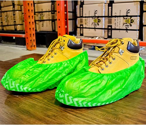 ShuBee Original Disposable, Extra-Large Boot and Shoe Covers, Thicker & Stronger, Durable Protection for Floors - 50 Pairs - color: Bright Green