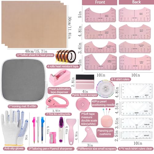 QUKLOGEN Sublimation Shirts Tool Kits with Portable mat for Ironing - color: Pink B