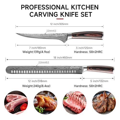 Sunnecko BBQ Carving Knife Set,Slicing and Boning Knife for Meat Cutting - color: 12 inch Carving Knife with 7 inch Boning Knife