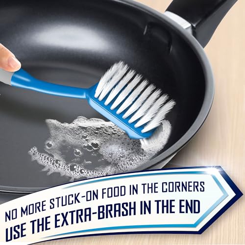 Dish Brush Set of 4 - Kitchen Scrub Brushes with Non-Slip Long Handle for Cleaning, Scrubber, Dishwashing, Dishes, Bottles, Straws, Cups, Pots & Sink, Blue - color: Blue