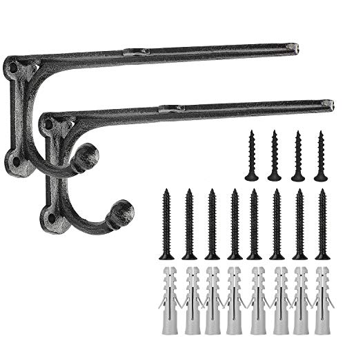 Metal Wall Shelf Brackets 8 Inch with Hooks Heavy Duty Brackets for Floating Shelves, Cast Iron Shelf Bracket Black 2 Pack - size: 2 Pack 8" Bracket
