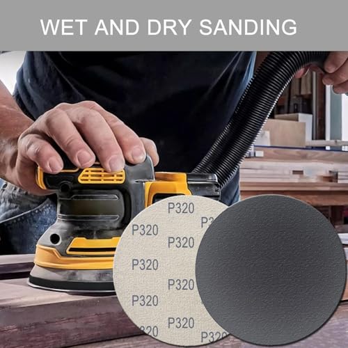 6 Inch 50 Pcs Wet Dry Hook and Loop Sanding Discs, No Hole, 320 Grit - style: Grit 320