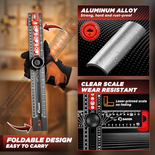Saker 4-in-1 Drilling Positioning Ruler, Adjustable 13.78in Multifunctional T Square Ruler, Cabinet Hardware Jig, Marking Gauge Tools for Woodworking, Cabinet Drawer Door Hole Drilling Template - size: 13.78inch T Square Ruler