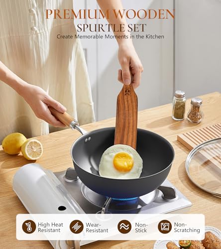 2Pcs Natural Wooden Spurtle for Sourdough Starter, Wooden Spoon for Cooking - size: 2PCS Wooden Spurtle