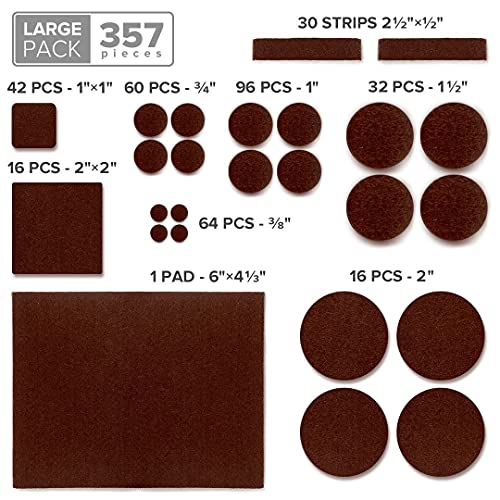 X-PROTECTOR 357 PCS Premium Huge Pack Felt Furniture Pads! - size: 357 PCS Brown