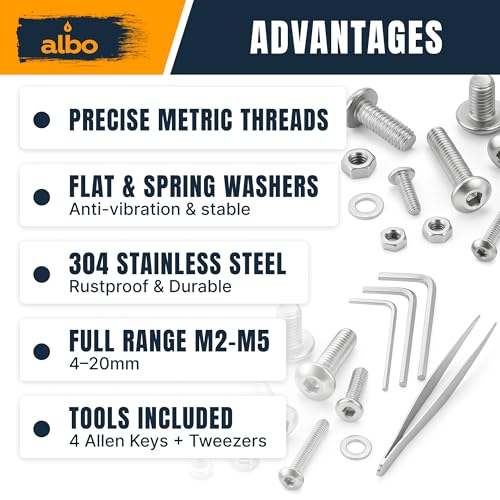 ALBO 2000 Pcs M2-M5 Button Head Socket Screw Kit, 304 Stainless Steel - style: Set 2000 Button Head