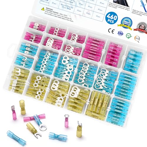 TICONN 460 Pcs Heat Shrink Wire Connectors, Marine Crimp Ring Terminal Kit - style: 460PCS Combo