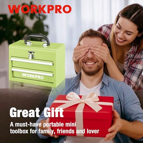 WORKPRO Portable Mini Metal Tool Box with 2 Drawers - color: Macaron Green