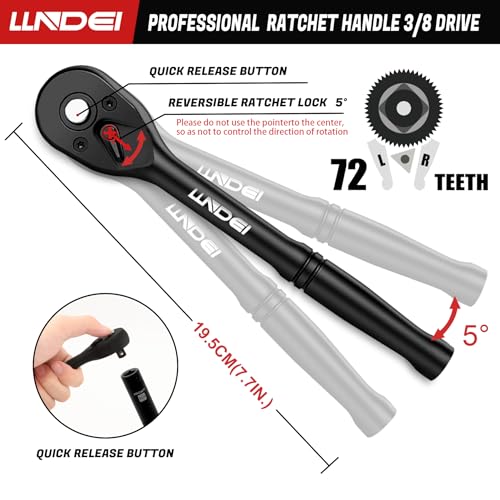 LLNDEI 3/8" Drive Impact Socket Set 95Pcs SAE/Metric - size: 95-Piece 3/8" Drive Impact Socket Set
