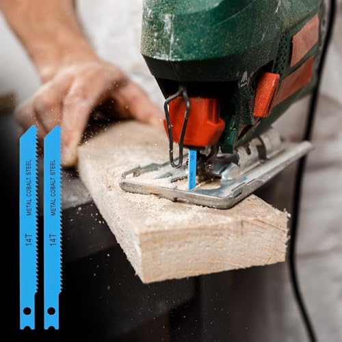 14 PCS U-Shank Jig Saw Blade Set, Jigsaw Blades for Wood Plastic Metal Cutting Fit Vast Majority U Shank Jigsaws Jigsaw Blades Set Includes 6T 8T 10T 14T 18T 24T 32T