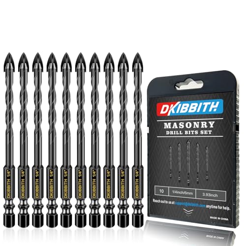 10 Pack 1/4" Concrete Drill Bits, Masonry Drill Bit Set, 6mm Tungsten Carbide Drill Bit Set for Tile/Ceramic/Glass/Mirror/Brick/Plastic/Cement, 1/4" Quick Change Hex Shank, in Carrying Case - size: 10 Pack 1/4"(6mm)
