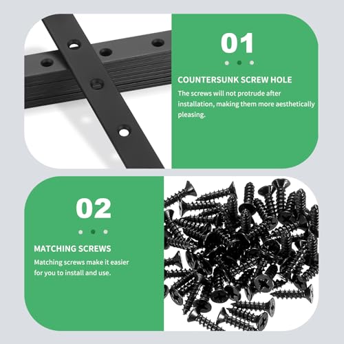 Flat Straight Braces, Black Mending Plate, Heavy Duty Metal Straight Brackets, Repair Joining Bracket, Repair Plates Fixing Bracket Connector for Wood, Furniture, with Screws