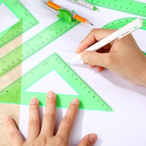 Zonon 7 Pcs Geometry Math Set with Compass Protractor Rulers, Green - color: Green