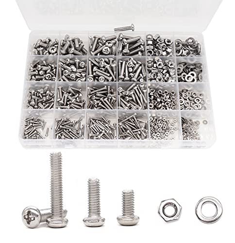 940pcs M2 M3 M4 M5 Hex Nuts Screws Bolts and Washers Assortment Kit, 304 Stainless Steel, Plain Finish, Full Thread - size: M2 M3 M4 M5 940pcs (Pan Head-304)