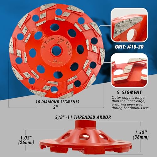 5" Diamond Grind Wheel S Seg Concrete & Coating 5/8"-11 Threaded Arbor - style: 5" Diameter / S Segments