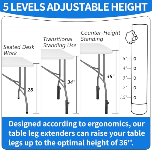 VinBee Folding Table Risers,Folding Table Leg Extenders,Levels Height Adjustable Risers for DIY & Office,Dining,Standing Desk 4Pack (7.7 inch (5 Levels) New) - size: 7.7 inch (5 Levels) new