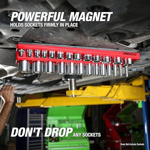 OEMTOOLS 22484 3-Pc Magnetic Socket Organizer for 68 SAE Sockets | SAE Magnetic Socket Holder, Non-Marring Rubberized Base Socket Holders, Holds 1/4, 3/8, 1/2 Inch Sizes, Clearly Marked Sizes - style: 3Pc Red
