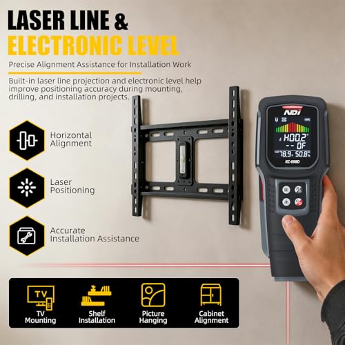 NDI 098D 5‑in‑1 Stud Finder Wall Scanner with Laser Liner – Precise Stud, Metal, Pipe & Live Wire Detection + Moisture Scan & Laser Guide
