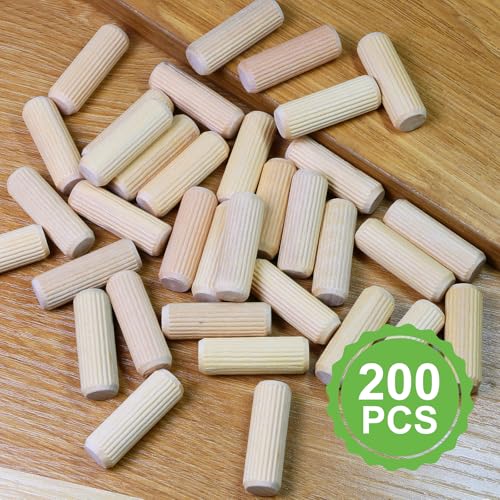 1/2" x 1-1/2" Wooden Dowel Pins, FoDau770 Fluted Wood Dowel Rods, Natural Beech Wood Dowel Pegs for Crafts, Woodworking, DIY Furniture - 200 Pieces - size: 1/2" x 1-1/2"