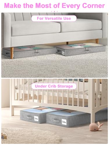punemi 4 inch High Soft Low Profile Under Bed Storage Bins, 2 Pack, Grey - color: Grey, size: 2 Pack-4 inch Tall-Soft