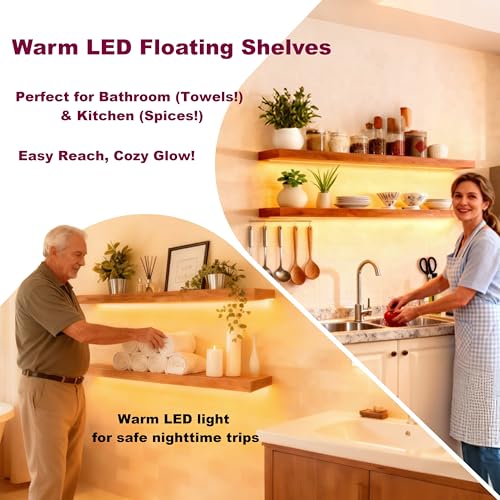ROGMARS 36 Inches Long Walnut Floating Shelves with Led Light - color: Walnut, size: 36 Inch set of 2