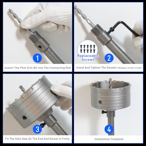 ATOLS 34PCS Concrete Hole Saw Kit, Masonry Concrete Drill Bit Set, Chisel Set with SDS Plus & Max Shanks Wall Hole Saw Drill Bit for Brick Stone Cement Wall, Kit Size 30 40 50 65 80 100 110MM