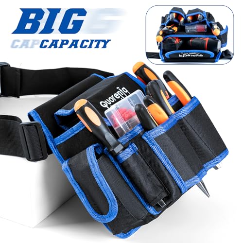Tool Belt for Men: Electrician Tool Pouch with Adjustable Waist Strap,Tool Bag for Construction, 8 Durable Pockets, Maintenance & DIY, Fits Waist 31” to 52” (Blue, Extra Large) - color: Blue