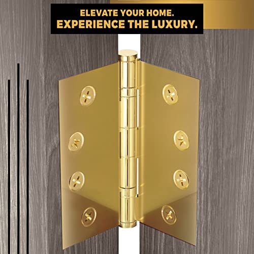Solid Brass Door Hinge Heavy Duty Ball Bearing Polished Tarnish Aged Patina Gold 4x4 Inch - Set of 2 Hinges (Non Lacquered Brass) - color: Unlacquered Brass