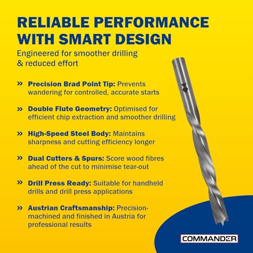HSS Double Flute Brad Point Ground Wood Drill Bit for Woodworking, 5/16" | HSS Double Flute Brad Point Ground Wood Drill Bits Precision Drilling for Woodworking, Fast, Efficient, DIY & Professional - size: 5/16-Inch
