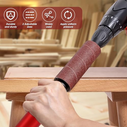 Drum Sander Set, Portable Rubber Sanding Drum Spindle Sander Adapter, Hand-Held Spindle Sanding Drum with 120 Grit Sandpaper Drum, Sanding Sleeves Power Drill Driven Drum Sander
