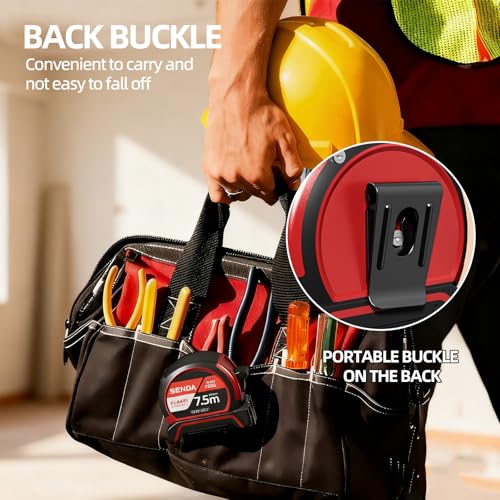 SENDA Tape Measure 25FT with 1/8 Fraction, Double-Hook Measuring Tape Retractable with 1 Inch Wide Blade & Belt Clip, ABS TPR Rubber Protection,Matte Nylon-Coated Blade for DIY, Construction (1 Pack) - color: Red, size: 25 FT