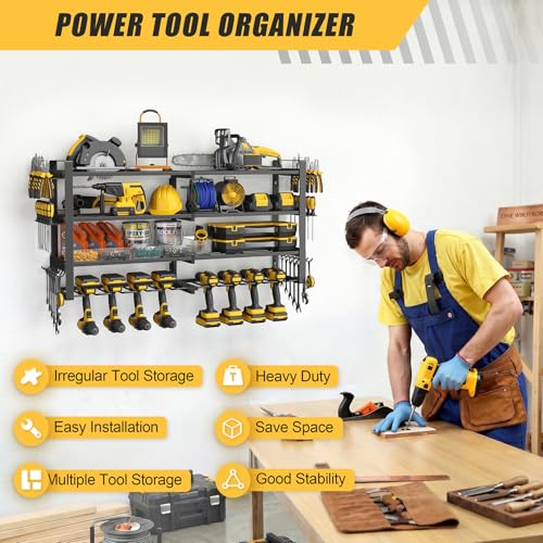 4-Tier Power Tool Organizer Wall Mount, 450LBS Capacity, 8 Drill Holders - size: 32.8" Width 4-Tier