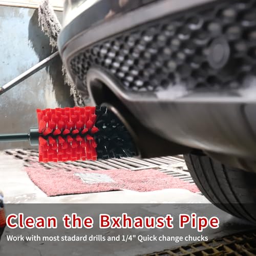 Wheel Brush, Soft Drill Wheel Cleaner Brush, Drill Brush for Car Wheel, No Scratches Highly Dense and Durable Car Wheel Brush Rim Tire Car Cleaning Brush for Wheels, Rims, Engines, Exhaust - color: Black+red