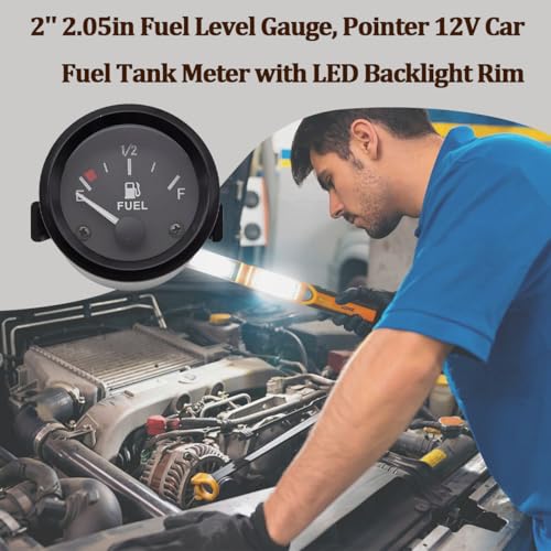 2" 52mm Car Fuel Level Gauge, DC 12V Vehicle Fuel Tank Meter with Sensor LED Backlight, Automotive E-1/2-F Pointer Meter Gauge Kit, Universal for Motorcycle Truck Sedan