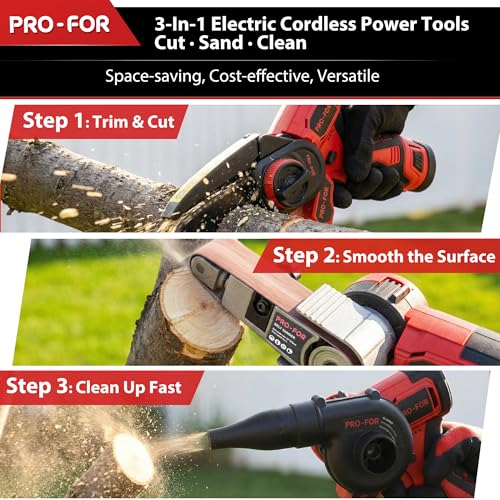 12V Brushless Combination Power Tool Kit, 3-in-1 Cordless Multi-Head System with Mini Chainsaw, Belt Sander, Blower, Interchangeable Heads for DIY & Home Workshop