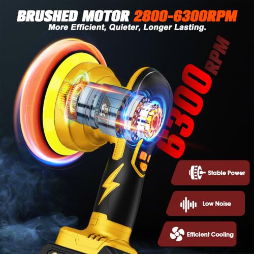Cordless Dual Action Car Buffer Polisher, 8-Speed, 2*21V Batteries - color: Yellow