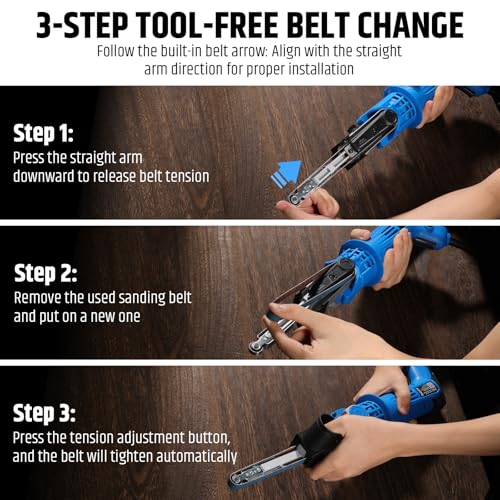 Variable Speed Detailing File Sander with 1/2" X 18" Belt, 2.3AMP, 1000-1800 ft/min 6 Speed, 0-60° Adjustable, Tool-Free Belt Change, Lightweight, for Wood, Mental, Plastic