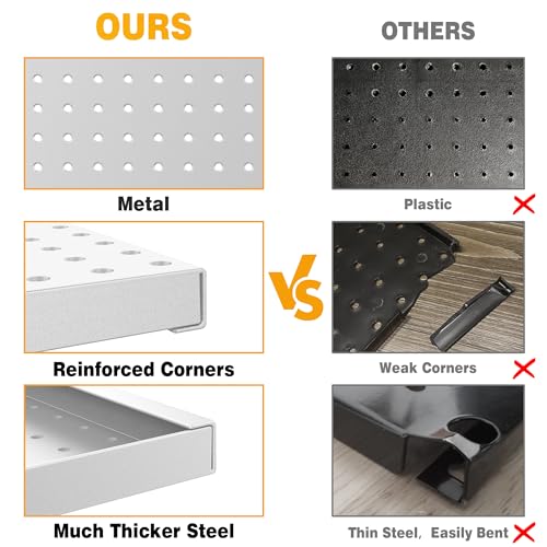 Pegboard Smith Metal Pegboard Panels 12" x 24", 4 Pack Grey Wall Mounted Tool Organizer Boards, Heavy Duty Tool Storage Peg Board for Garage, Workbench, Office, Fits 1/4" Peg Hooks - style: 4 Pack Grey Panels