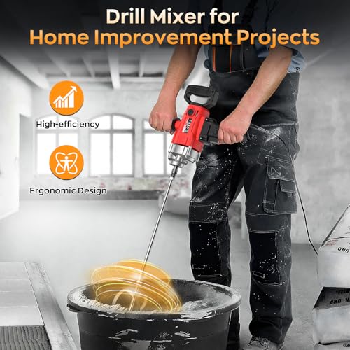 IMAYCC Concrete Mixer 2500W 15A, Cement Mixer With Variable Speed Control, 5/8" Heavy Duty Drill Set, Drill Mixer for Mud,Motar,Paint, Grout, Plaster, Thinset - color: Red Black