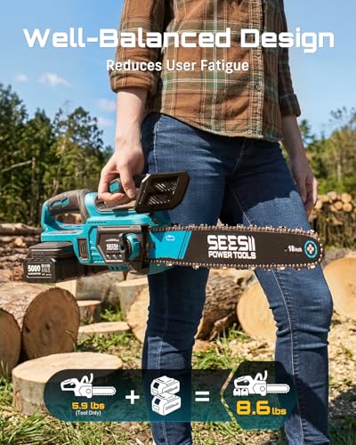 SEESII 40V 18-Inch Electric Chainsaw Cordless with 2 x 5.0Ah Batteries - color: Cerulean