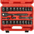 AMM 1/2" Drive Master Impact Socket Set, 24-Piece Shallow Standard SAE (7/16-Inch to 1-Inch) & Metric (13-24 mm) Sizes, Socket Assortment with Ratchet Handle，Cr-V Steel - size: 1/2" Impact Socket Set
