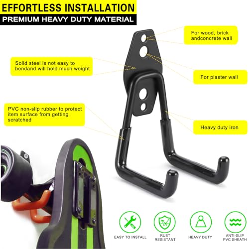 10 Pack Garage Hooks Heavy Duty Storage Organizer Wall Mount Power and Garden Tool Hangers, for Hanging Ladders, Ropes, Hose, Bulk Items - color: Black 10 pack