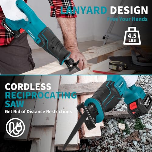 21V Brushless Cordless Reciprocating Saw,2×4.0Ah Battery Sawzaw