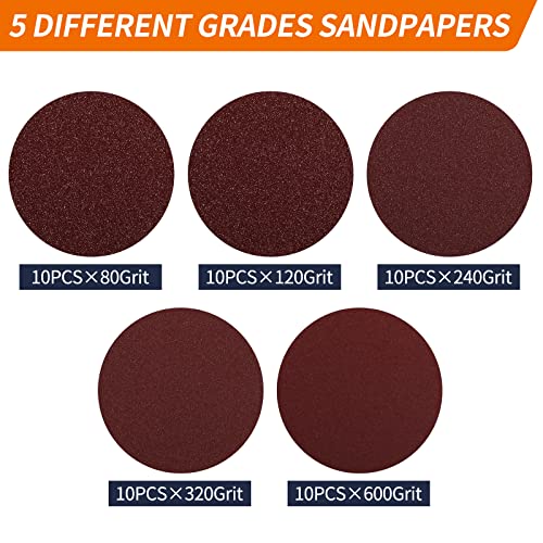 Pomsare 5 Inch Wood Sanding Disc for Angle Grinder, 50 PCS Angle Grinder Polishing Pad Attachments with 5/8-11 Threads, Drill Sanding Pad for Wood Buffing Polishing(80/120/240/320/600 Grit) - style: Standard 5 Inch 53 PCS angle grinder sanding disc for wo