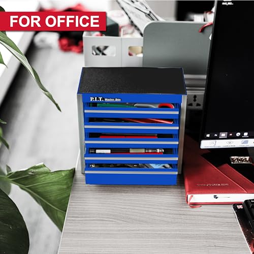 P.I.T. Mini Tool Box,Small Metal Toolbox Organizer with 5 Drawers,Blue | 8.6"W X 4.6"D Cute Size,Q235 Steel,Magnetic Locking Mechanism,PVC Drawer Liners - color: Blue, size: 5-Drawer
